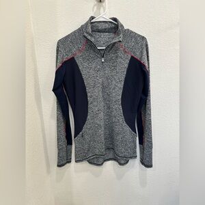 Athleta Gray and Navy Quarter-Zip Pullover